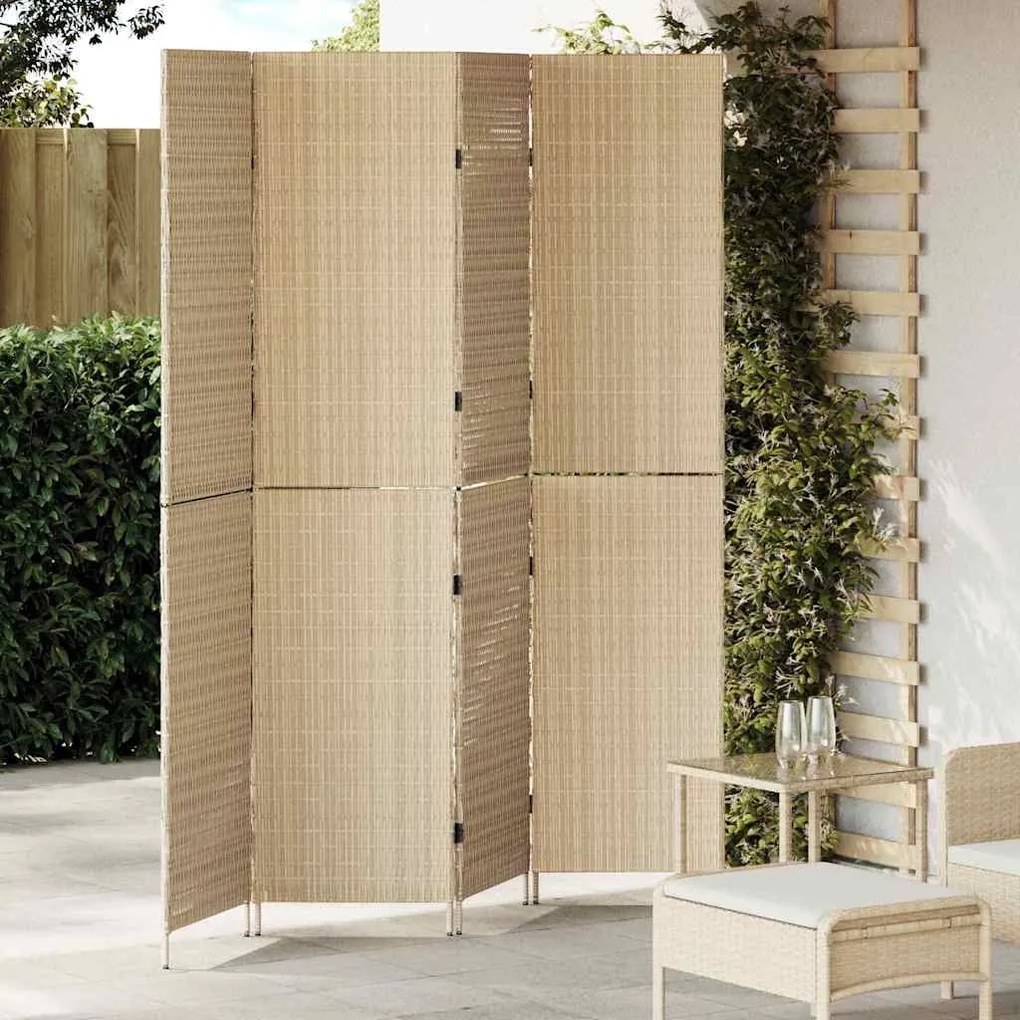 Divisória de Ambiente 4 Painéis Dobrável Bege 196x200 cm Rattan Sintét
