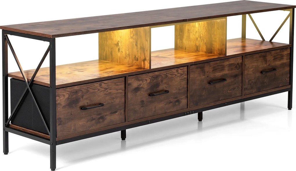 Móvel de TV, 180 x 40 x 63 cm, Iluminação LED com Comando, Castanho
