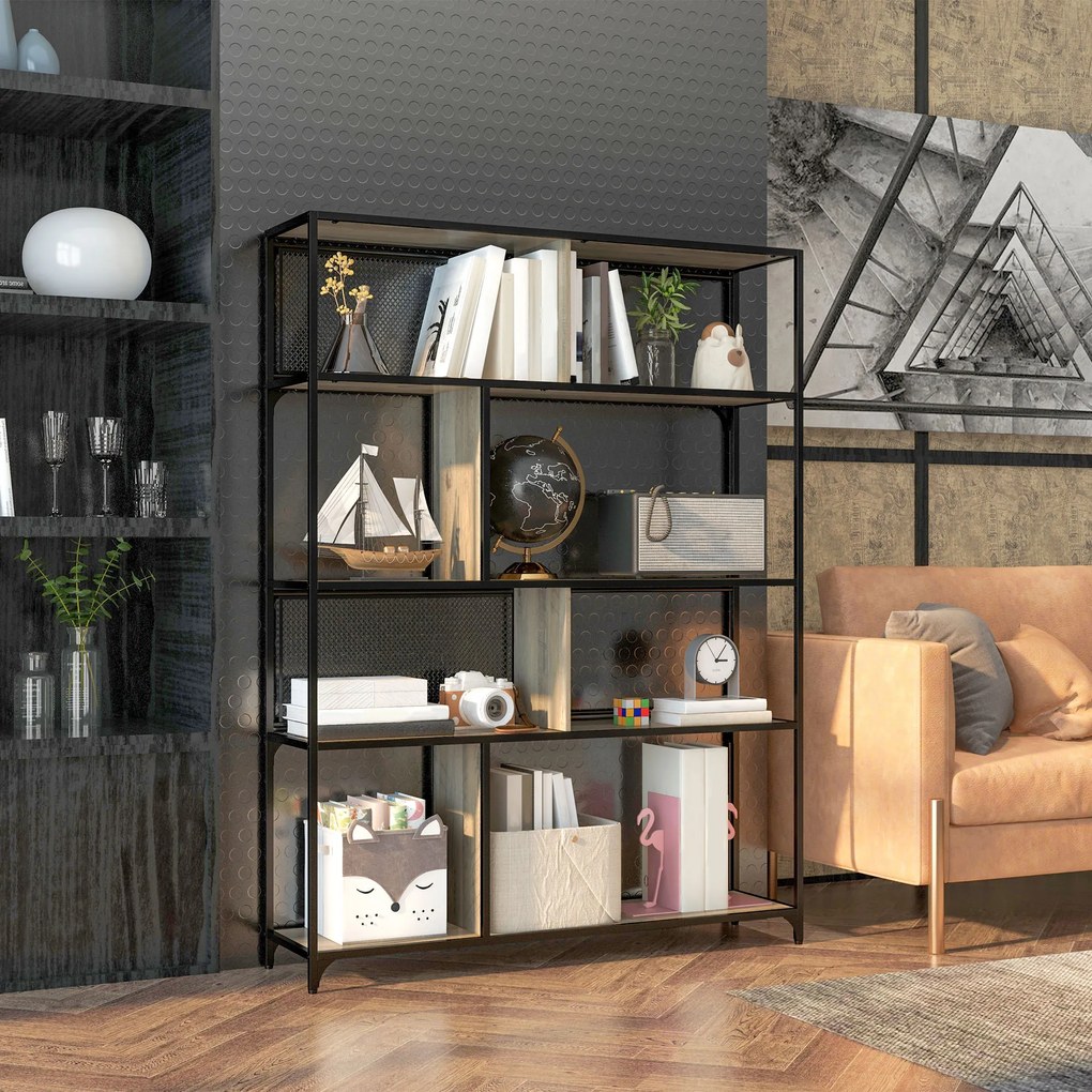 Estante de arrumação com 5 prateleiras, estrutura em aço, estilo industrial - 120 x 30 x 161 cm