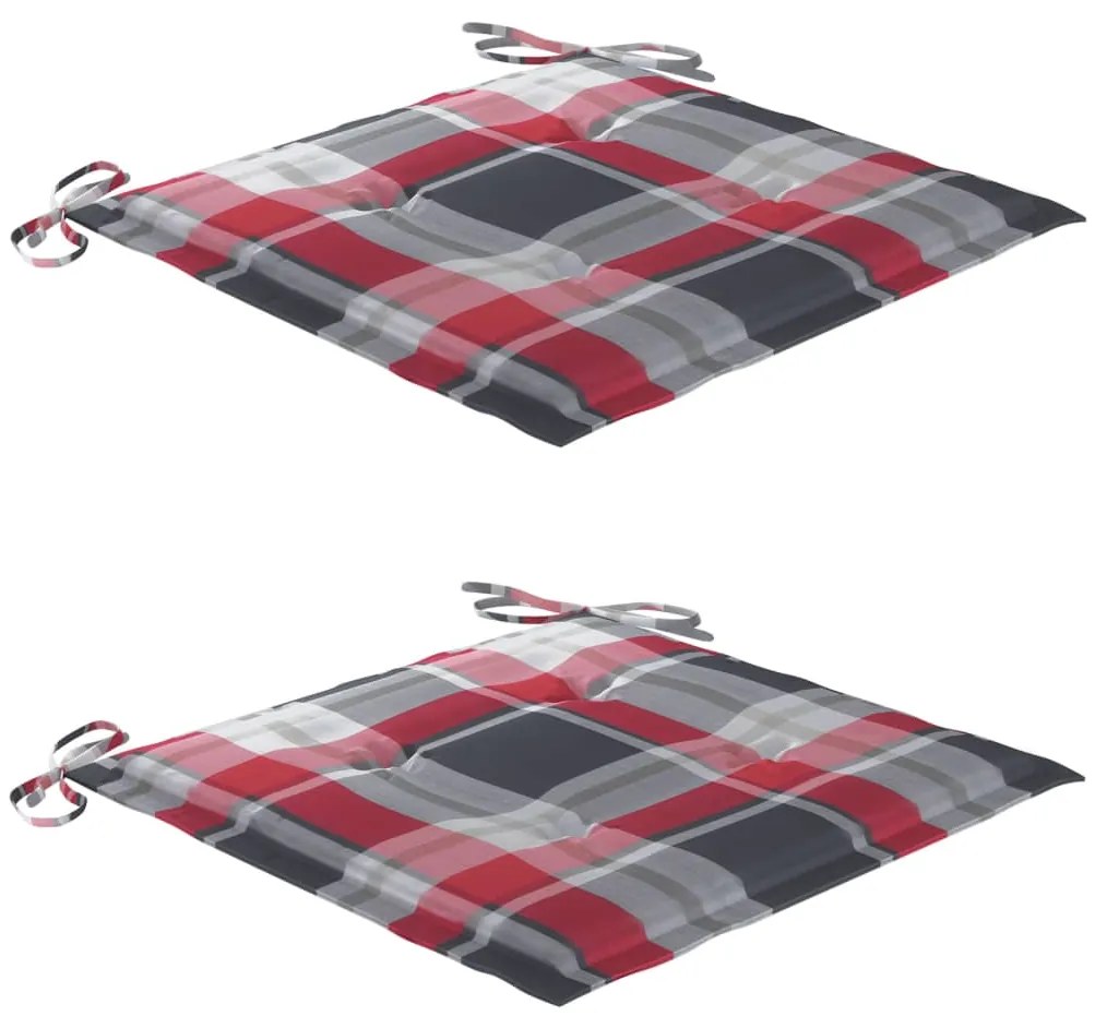 Conjunto bistrô c/ almofadões xadrez vermelho 3 pcs teca maciça