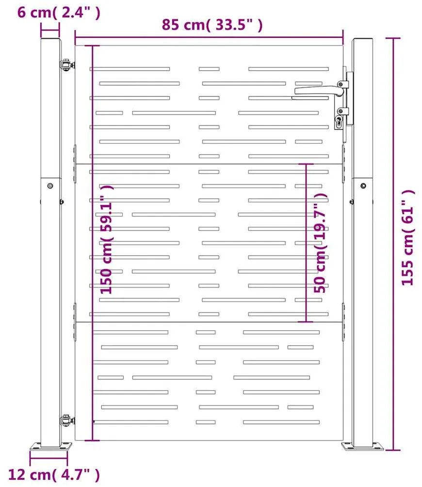 Portão de jardim 105x155 cm aço corten design quadrados