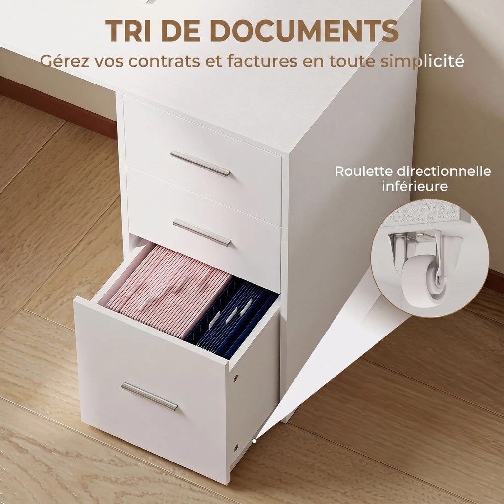 Secretária de Canto 140L x 100P x 75A cm, Arrumação Organizada, Branco