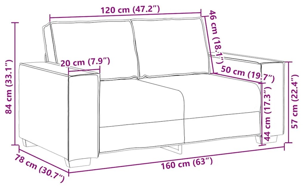 Sofá de 2 lugares veludo 120 cm azul