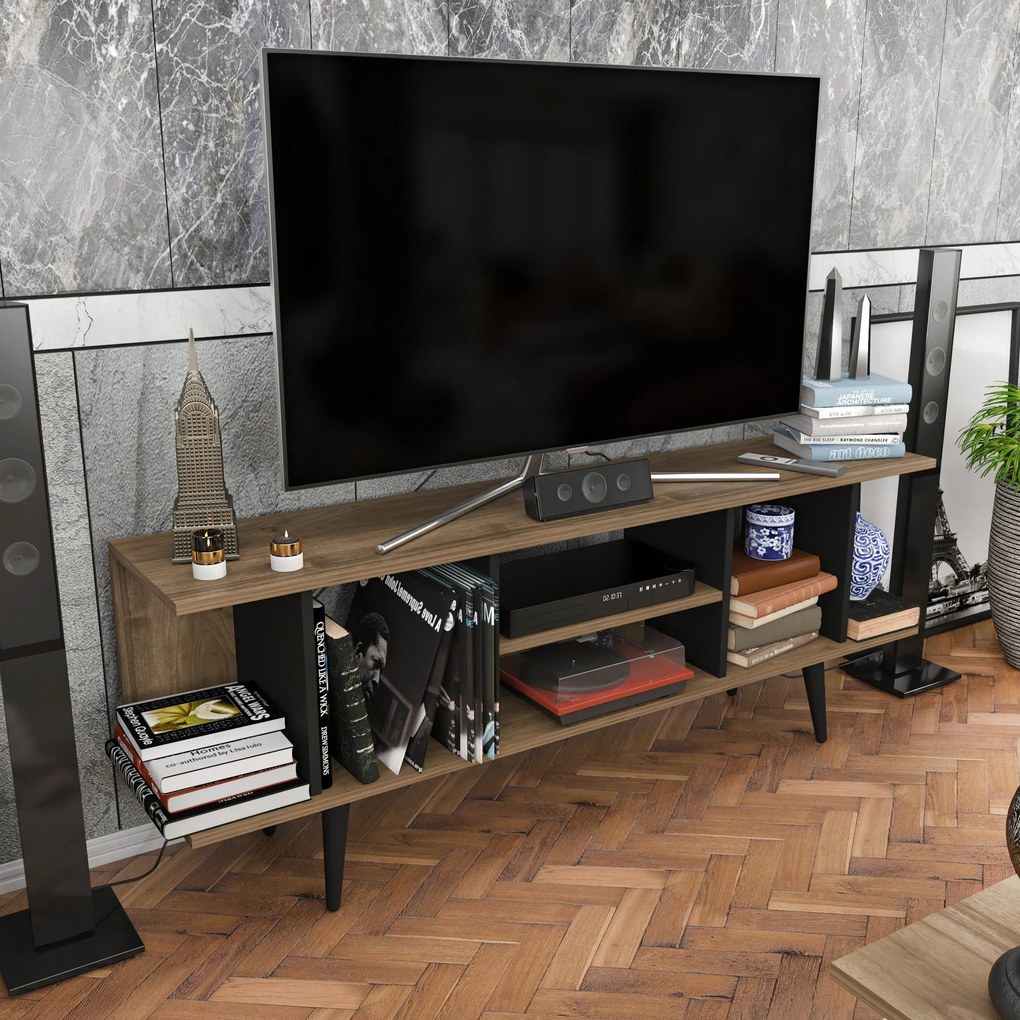 Móvel TV Akya – Walnut e Preto – 160x35x38,6 cm