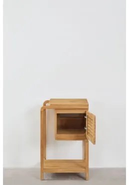 Conjunto De Móvel De Casa De Banho Em Madeira De Teca Bradley Cerâmica Redonda Branca Ø40 Cm Lenka & Preto Mate Embutido Com Válvula De Escoamento Sem