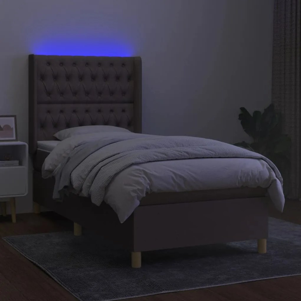 Cama box spring + colchão/LED 90x200cm tecido cinza-acastanhado