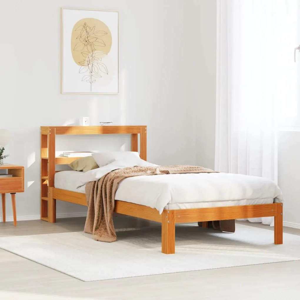 vidaXL Cama sem colchão 90x200 cm pinho maciço castanho-mel