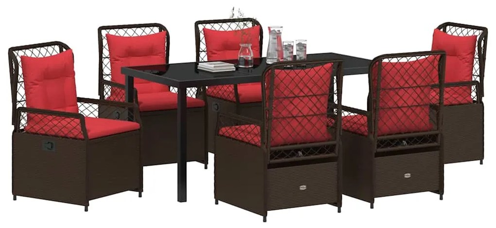Conjunto de Jantar de Jardim 7 Peças Castanho em Rattan Poliéster