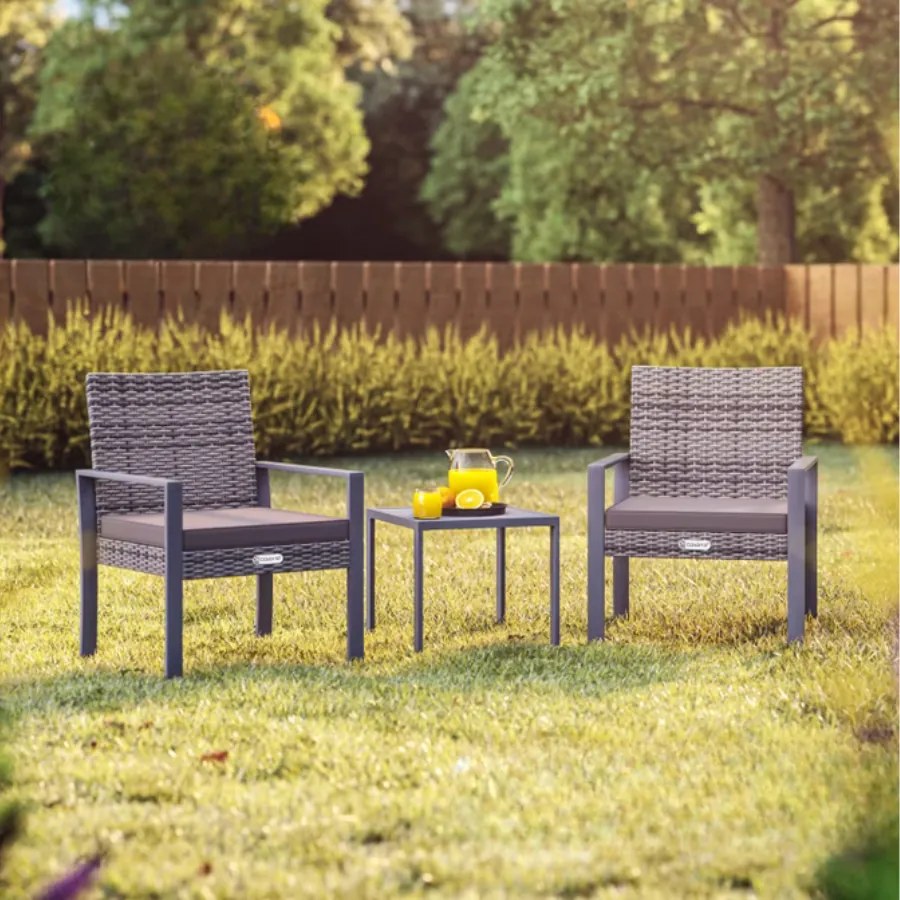 Conjunto de jardim Polyrattan 3 peças em WPC cinzento