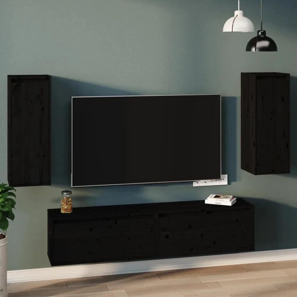 813504 vidaXL Armários de parede 2 pcs 30x30x80 cm pinho maciço preto