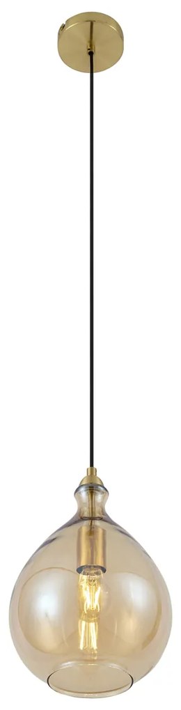 Candeeiro suspenso moderno dourado com vidro âmbar - Traditional Moderno