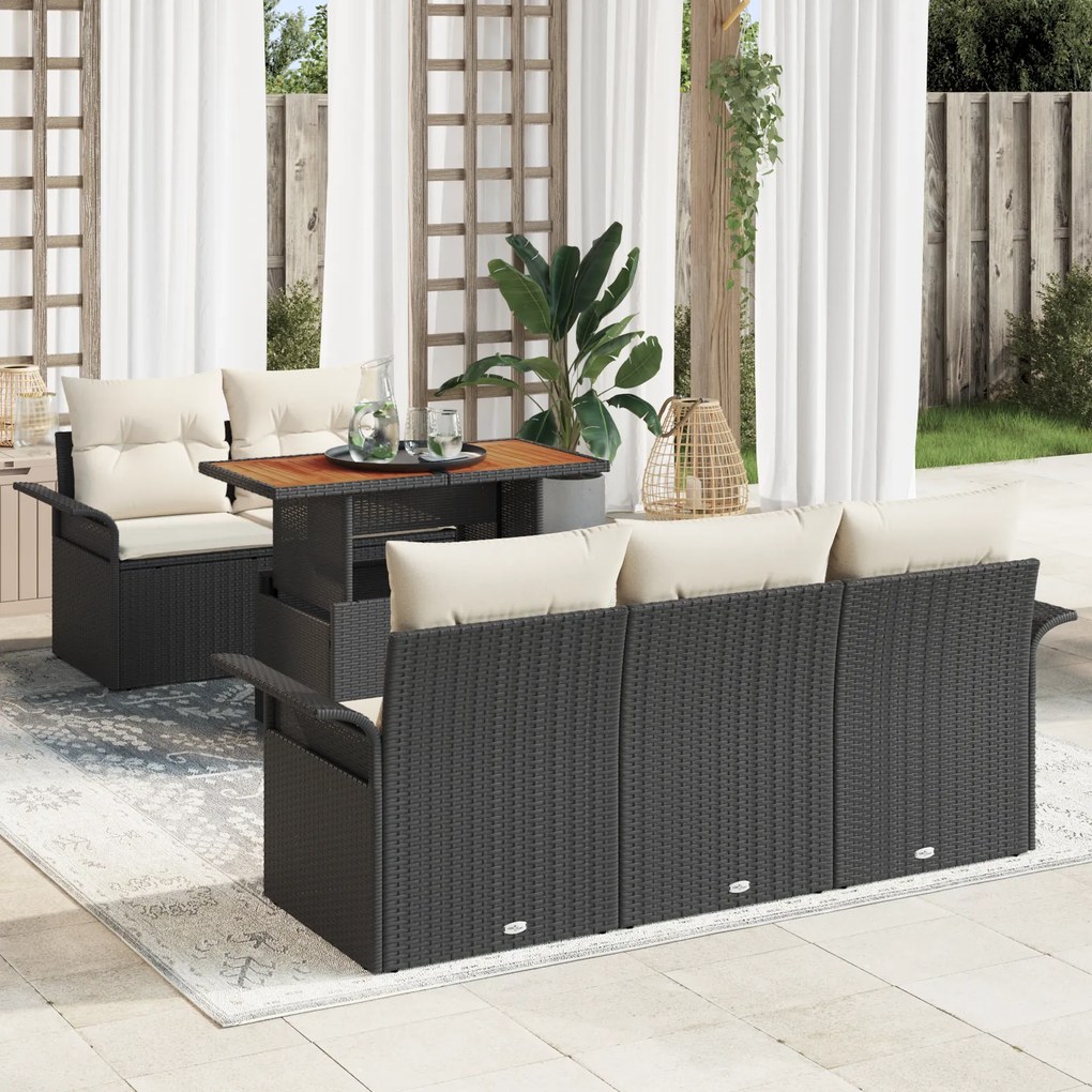 Conjunto de Sofás de Jardim vidaXL de 6 Peças com Almofadas Preto de P