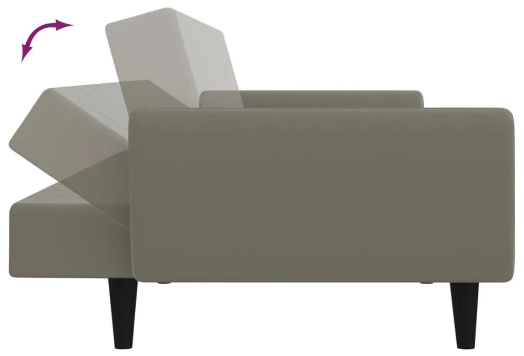 Sofá-cama de 2 lugares veludo cinzento-claro