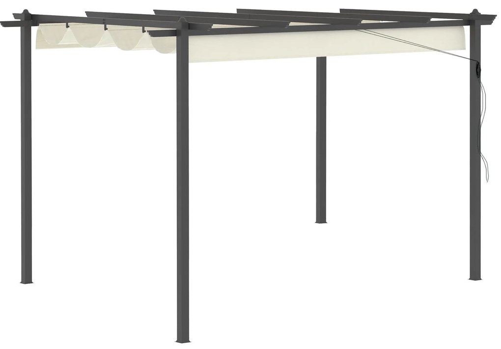 Outsunny Pérgola de Alumínio 4x3 Pérgola de Jardim com Teto Retrátil Tecido de Poliéster e 8 Orifícios de Drenagem para Pátio Terraço Exterior Creme