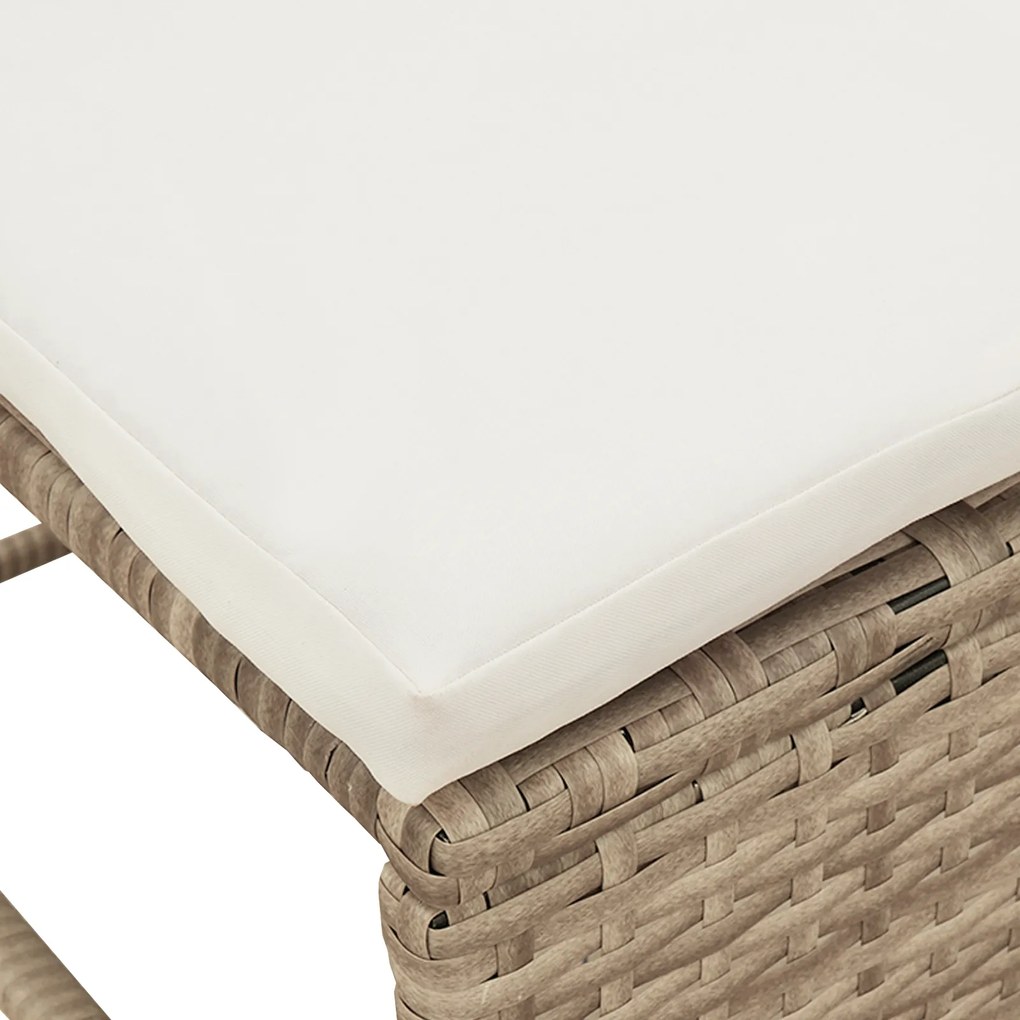 Conjunto de Sofá para Exterior Bege e Creme Rattan e Tecido Médio