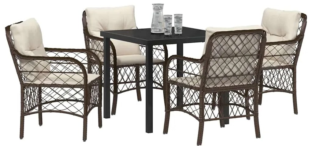 Conjunto de Jantar para o Jardim 5 Peças com Almofadas Marrom em Ratta