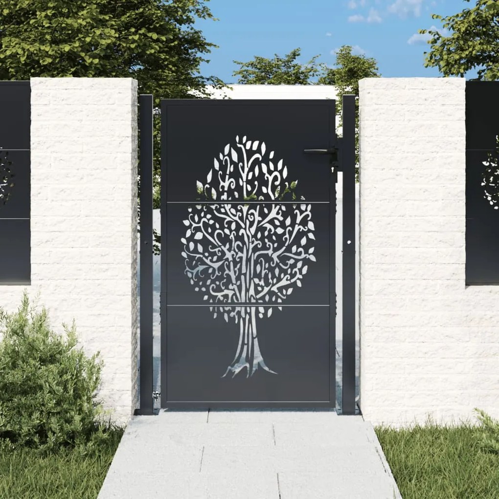 vidaXL Portão de jardim 105x130 cm aço design árvore antracite