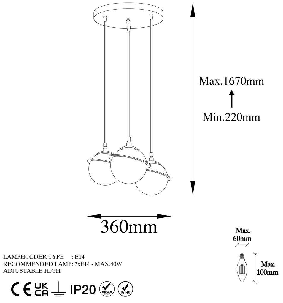 Candeeiro de Teto Hug – Branco – 36 cm x 167 cm