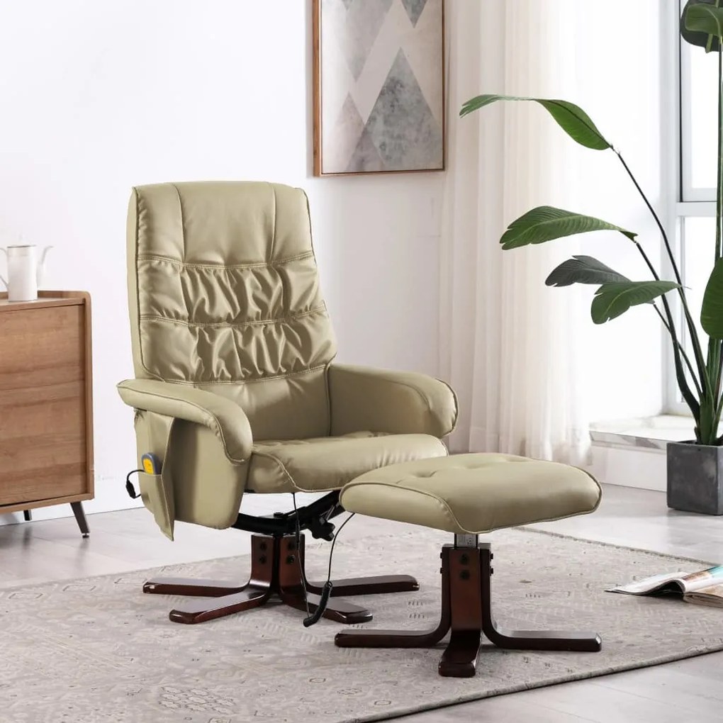 vidaXL Cadeira massagens recl. + apoio pés couro artificial cappuccino