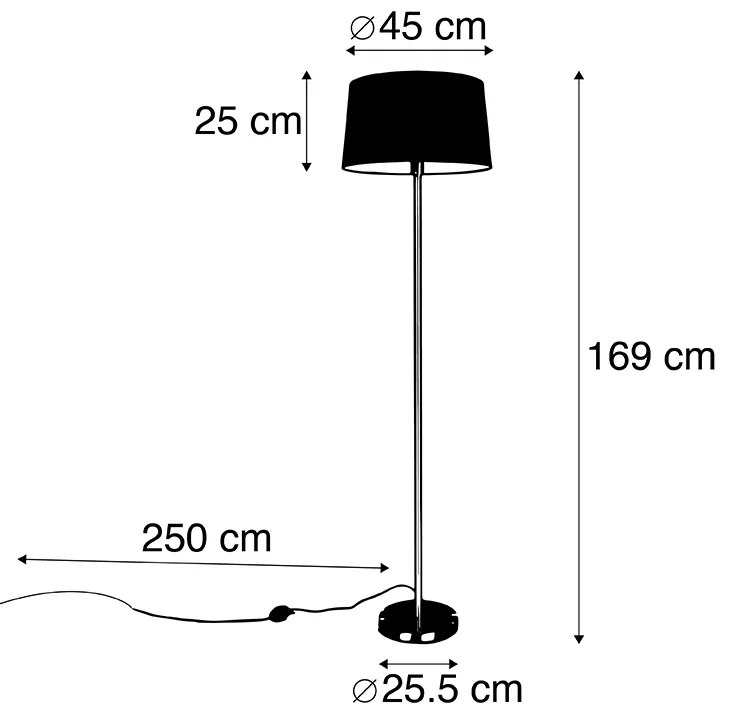 Candeeiro de pé moderno em aço com cúpula preta 45 cm - Simplo