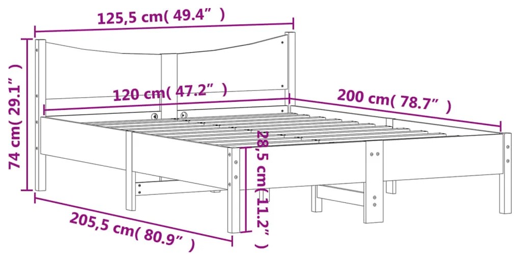 Cama sem colchão 120x200 cm madeira de pinho maciça branco