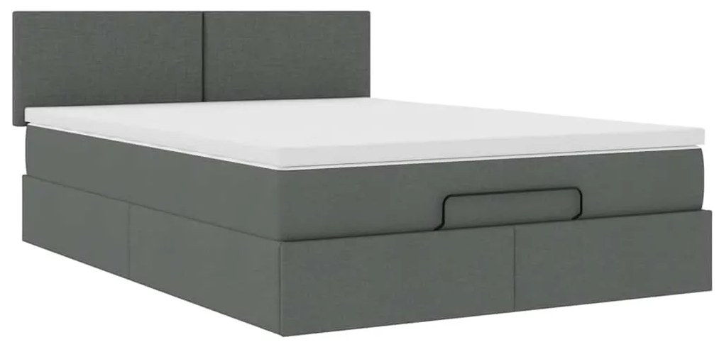 Cama otomana com colchão &amp; LEDs 140x200 cm cinzento escuro