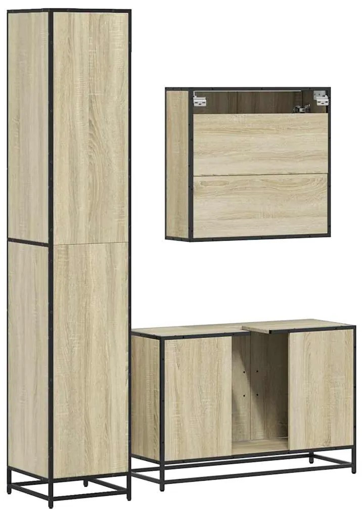 3 pcs conj. móveis casa banho derivados madeira carvalho sonoma