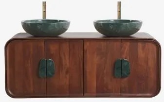 Conjunto De Móvel De Casa De Banho Dupla Suspensa 130x45 Cm Em Madeira De Manga E Pedra Natural Kivalina Mármore Verde Udaipur - Madeira - Sklum