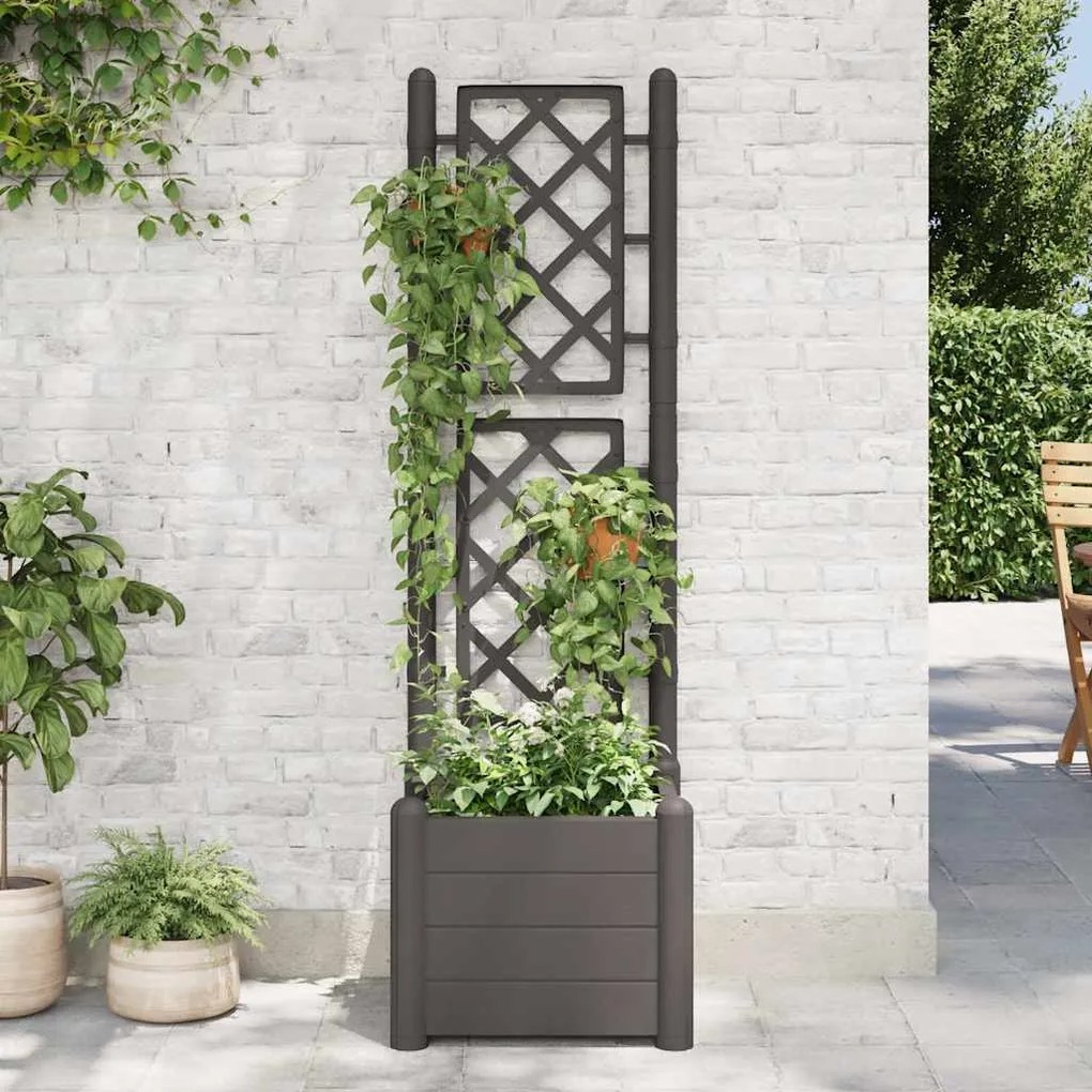 Vaso/floreira de jardim com treliça 43x43x142 cm PP antracite