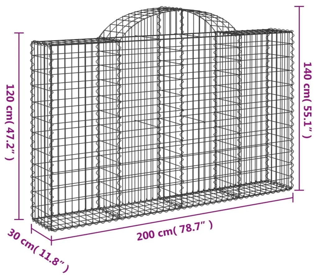 Cestos gabião arqueados 14 pcs 200x30x120/140 ferro galvanizado