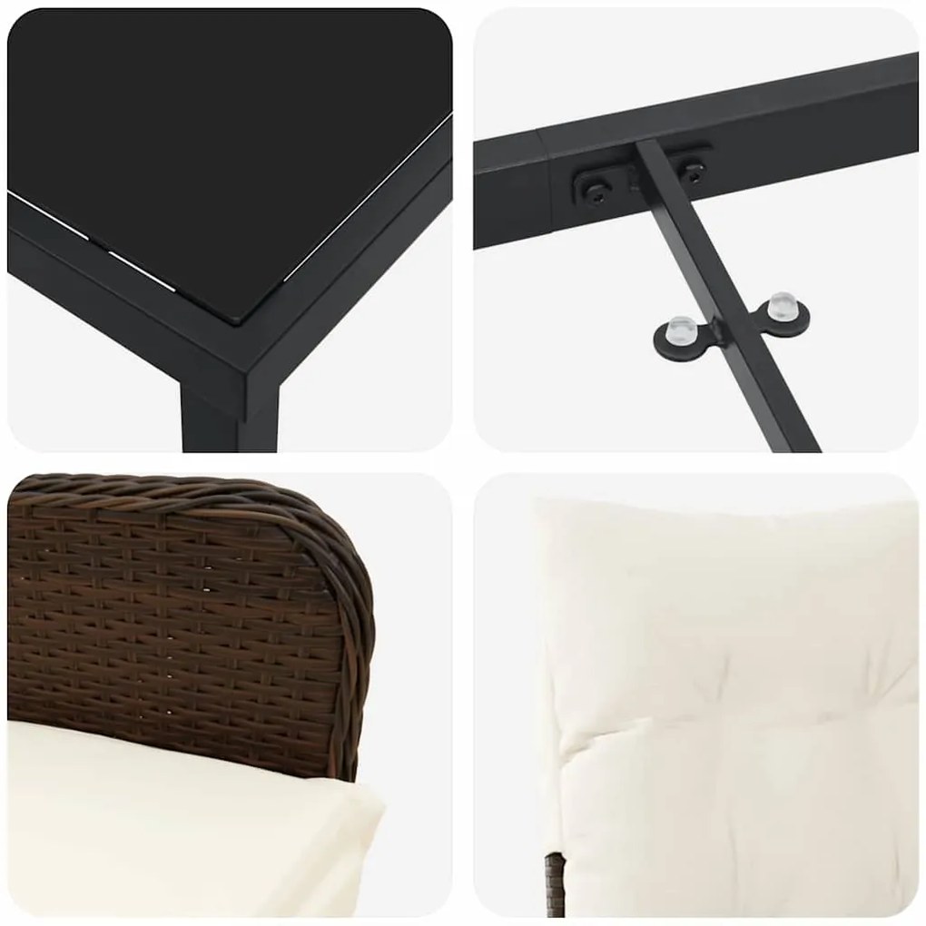 Conjunto de Jantar de Jardim 5 Peças com Almofadas Castanho de Rattan