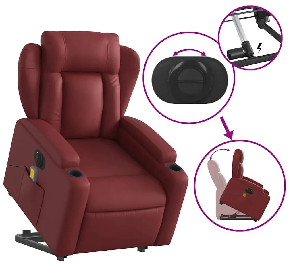 Poltrona reclin. elevatória elétrica couro artif vermelho-tinto