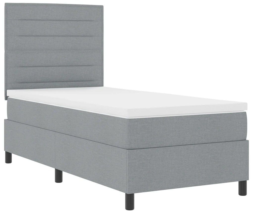 Cama Box Spring com Colchão Cinza Claro 80x200 cm Tecido