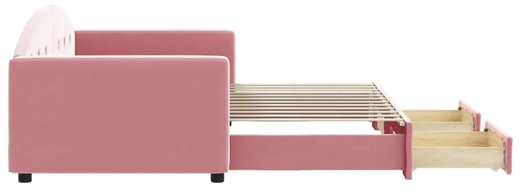 Sofá-cama com gavetão e gavetas 90x200 cm veludo rosa