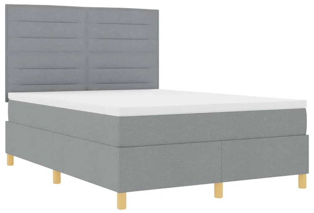 Cama Box com Colchão &amp; LED Cinza Claro 140x200 cm Tecido