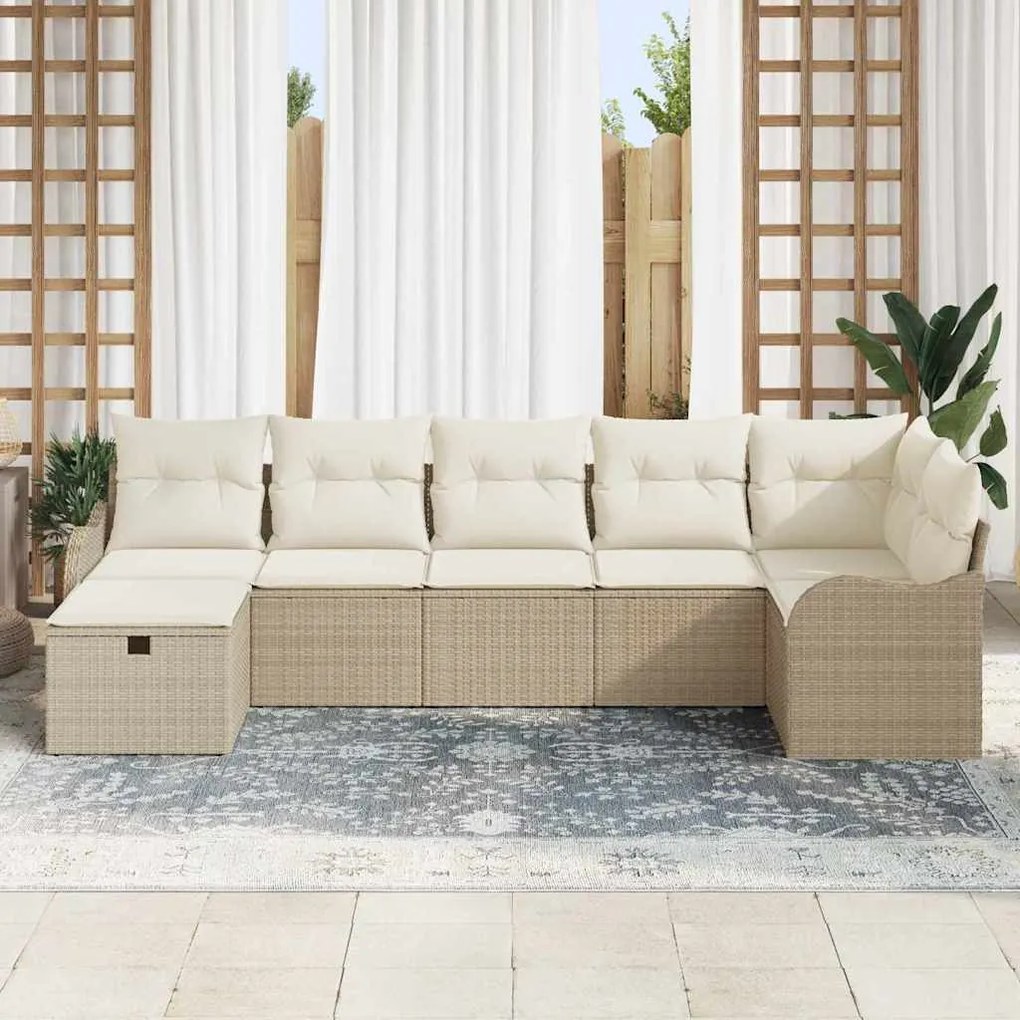 Conjunto de Sofá de Jardim vidaXL de 7 Peças com Almofadas Bege em Rat