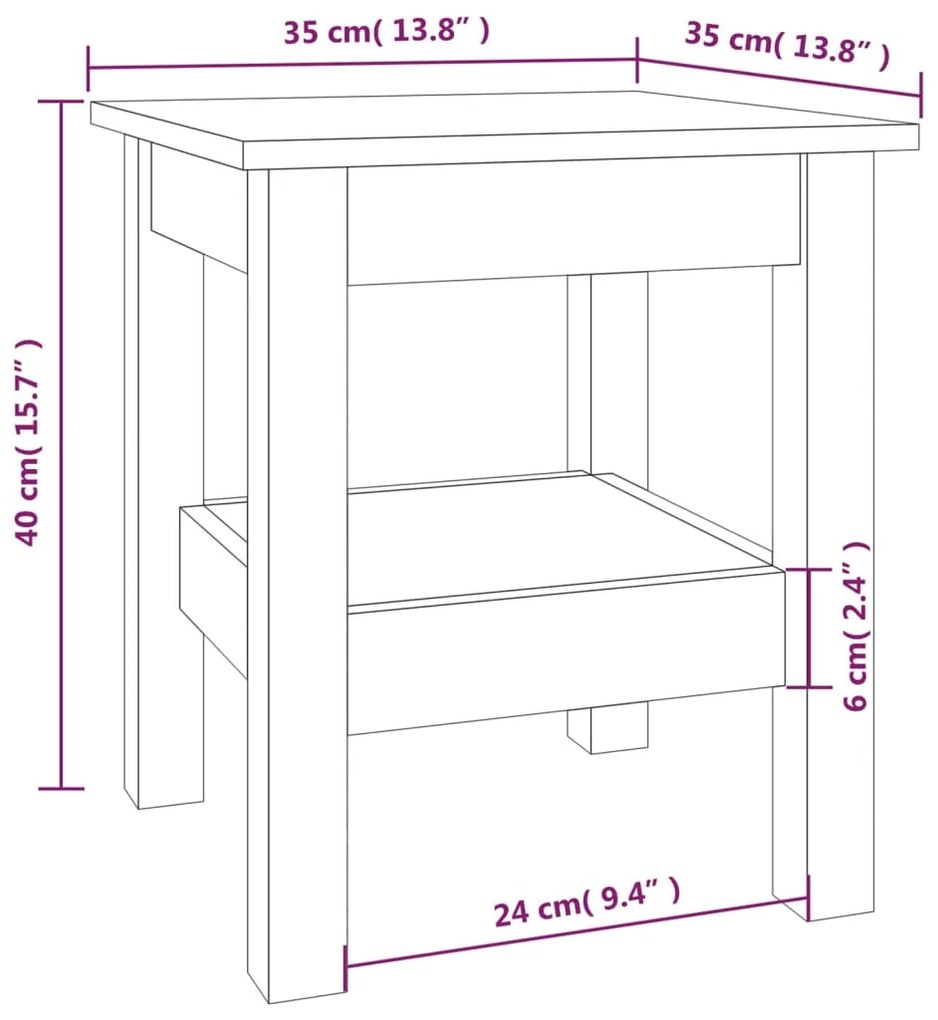 Mesa de centro 35x35x40 cm madeira de pinho maciça cinzento