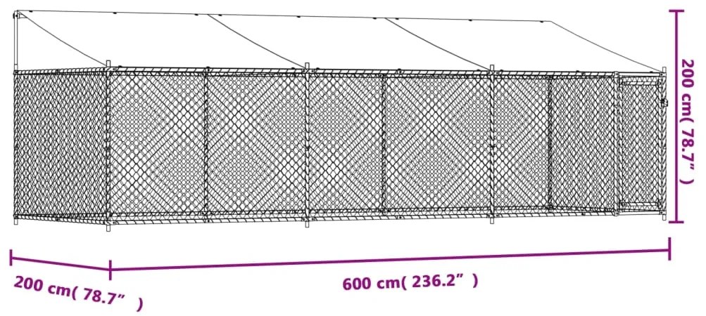 Jaula para cão com telhado/porta 6x2x2 m aço galvanizado cinza