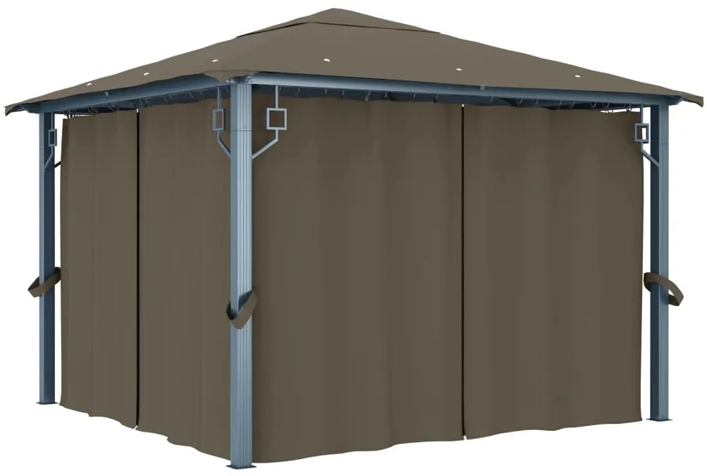 Gazebo c/ cortinas e cordões luzes LED 3x3 m alumínio cinza-ac.