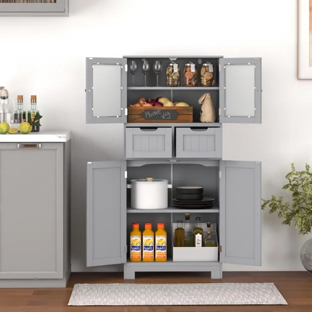 Armário de armazenamento com 4 portas Armário de casa de banho ou Cozinha sala de estar independente 2 gavetas prateleira 60 x 30 x 128 cm cinza