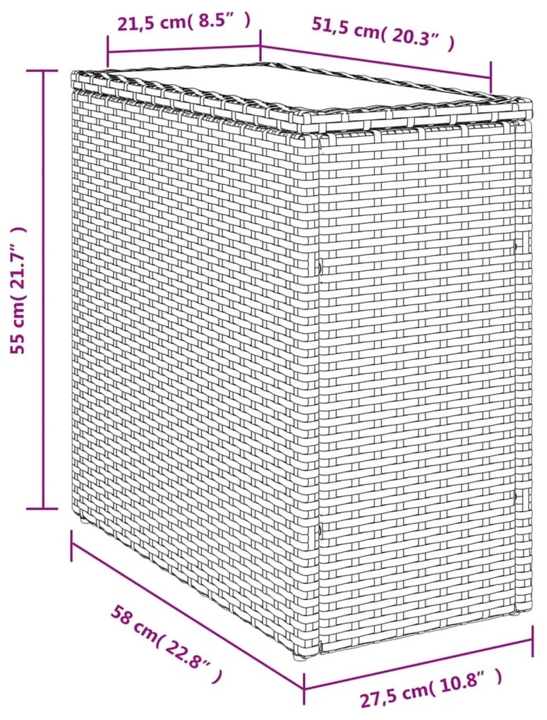Mesa de apoio jardim c/ tampo vidro 58x27,5x55 cm vime PE