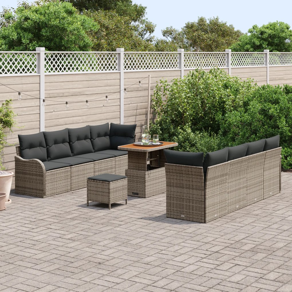 Conjunto de Sofá de Jardim com 11 Peças com Almofadas Cinza Poli Ratta