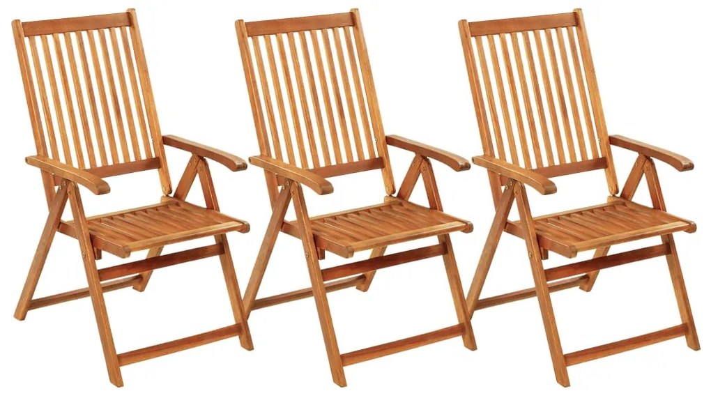 Cadeiras de jardim dobráveis c/ almofadões 3 pcs acácia maciça