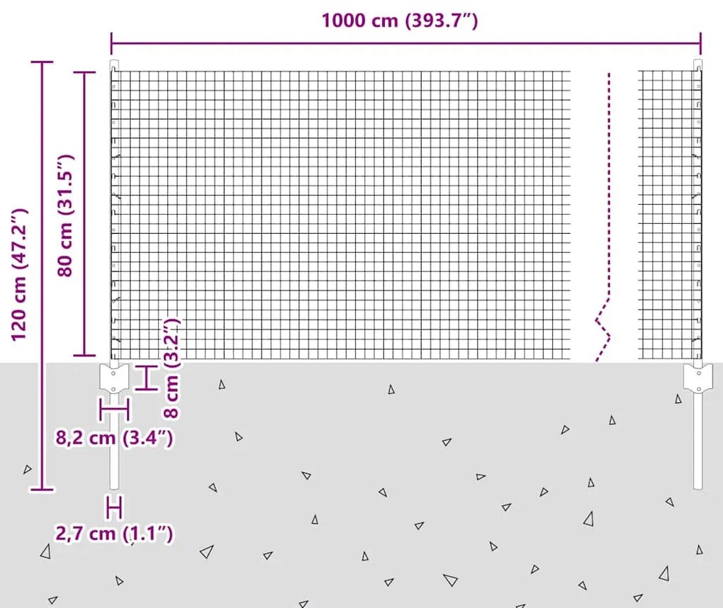 Cerca de Arame Soldado com 5 Postes U Verde 0.8x10 m Aço