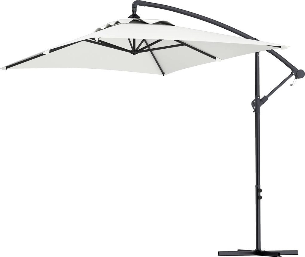Guarda-sol retangular 294 x 193 x 250 cm de exterior com haste lateral, manivela e 6 varas de aço, proteção UV, creme