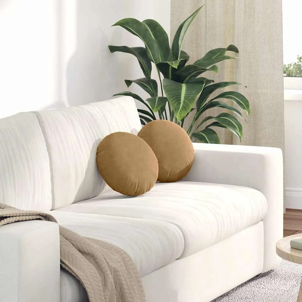 vidaXL Almofadas de Assento 2 pcs Castanho Ø 40 x 13 cm Veludo