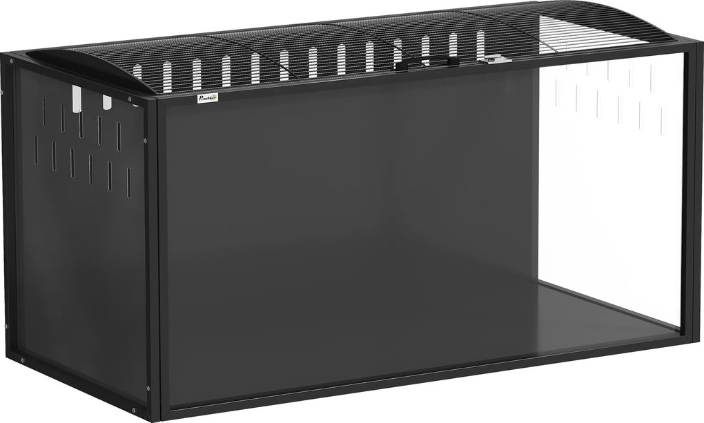 PawHut Gaiola Grande para Hamster 105x51x53 cm com Tampa Ventilada Rebatível Estrutura de Aço e Painéis Transparentes Preto | Aosom Portugal