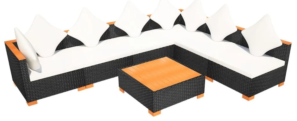 7 pcs conjunto lounge de jardim c/ almofadões vime PE preto
