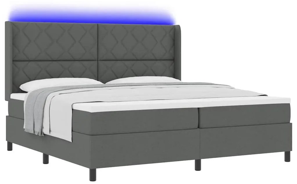Cama Box com Colchão e LED Cinza Escuro, 200x200 cm em Tecido