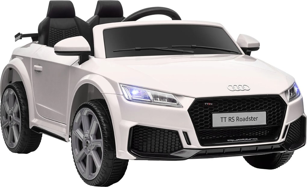 Carro Elétrico Audi TT para Crianças acima de 3-5 anos com Controlo Remoto Música e Luzes Bateria 12V 102x60x44 cm Branco